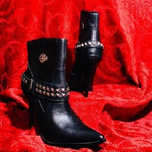 HARLEY-DAVISON BLACK LEATHER STILETTO #ANKLEBOOTS
